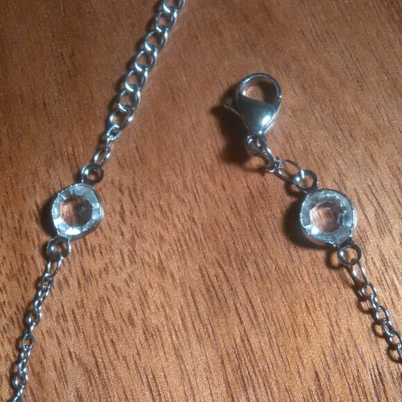 Beveled White Glass Stainless Steel Station Bracelet - Picture 8 of 12